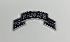 Ranger Scroll- 75th Ranger Regiment version- Chrome Car Badge with 3M Back