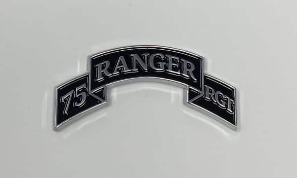 Ranger Scroll- 75th Ranger Regiment version- Chrome Car Badge with 3M Back