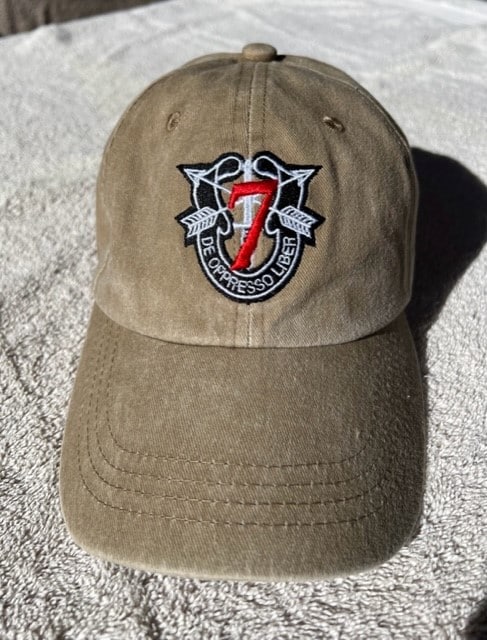 7th SFG (A) SF Crest with "7" Low Pro Baseball Softstyle Cap- Khaki