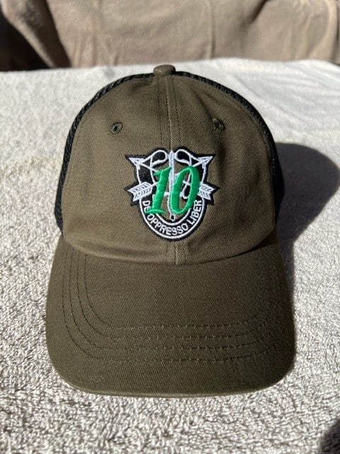 10th SFG (A) SF Crest with "10" Trucker Hat - Military Green and Black Mesh
