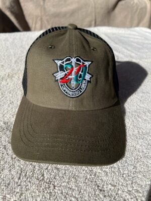 20th SFG (A) SF Crest with "20" Trucker Hat - Military Green and Black Mesh