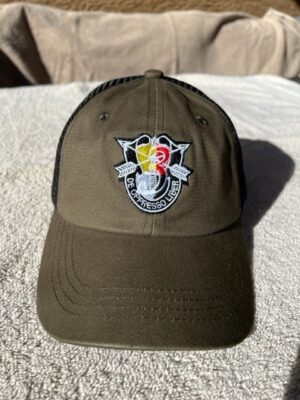 3rd SFG (A) SF Crest with "3" Trucker Hat - Military Green and Black Mesh
