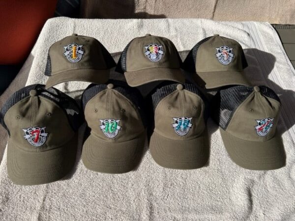 10th SFG (A) SF Crest with "10" Trucker Hat - Military Green and Black Mesh - Image 5
